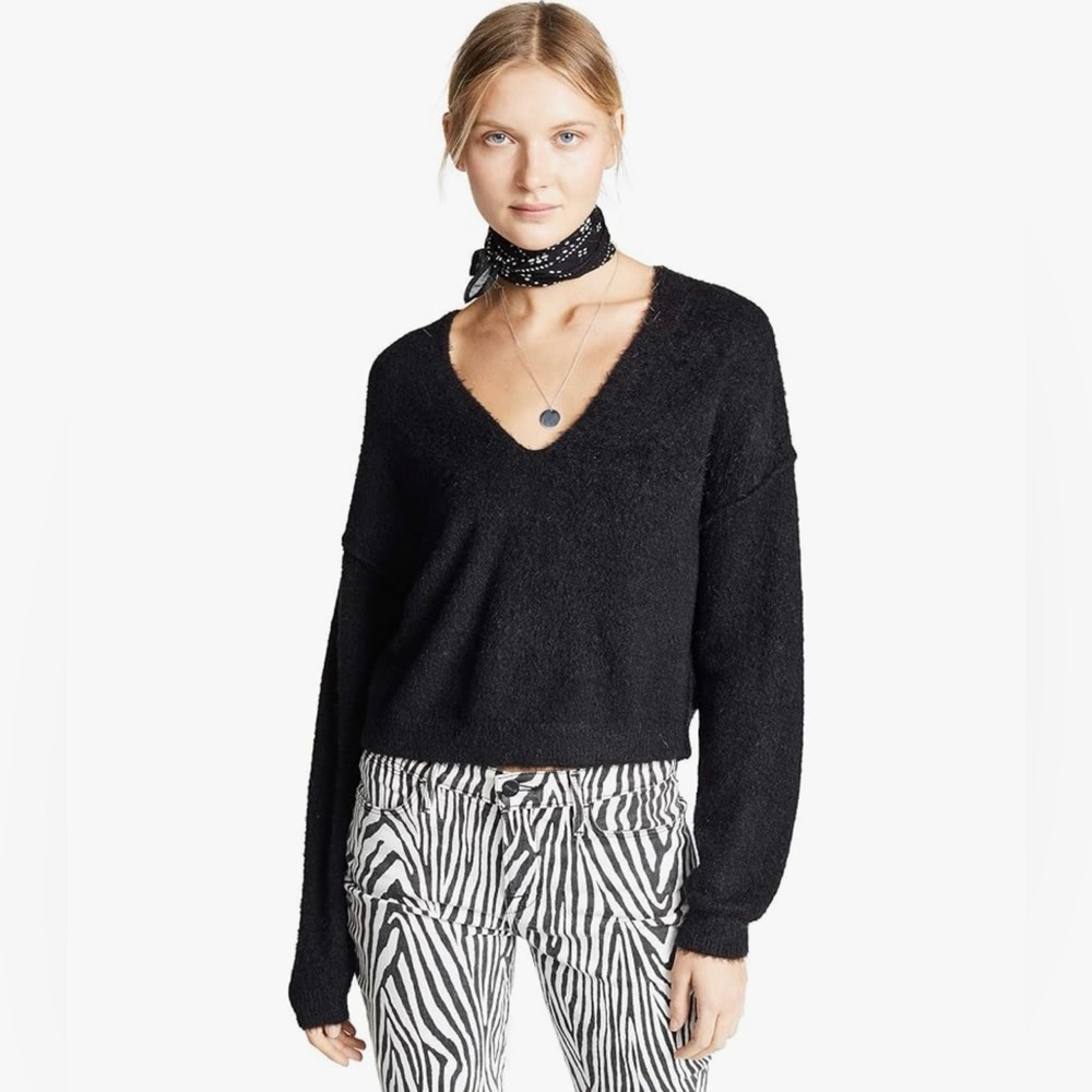 NWT Free People Women’s Princess V Neck Sweater Black, Size L
